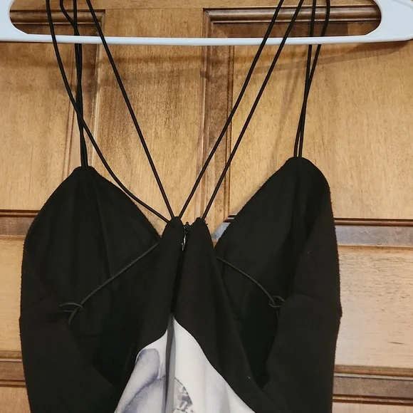 Black and white floral spaghetti trap formal dress by L'ATISTE - Picture 4 of 11